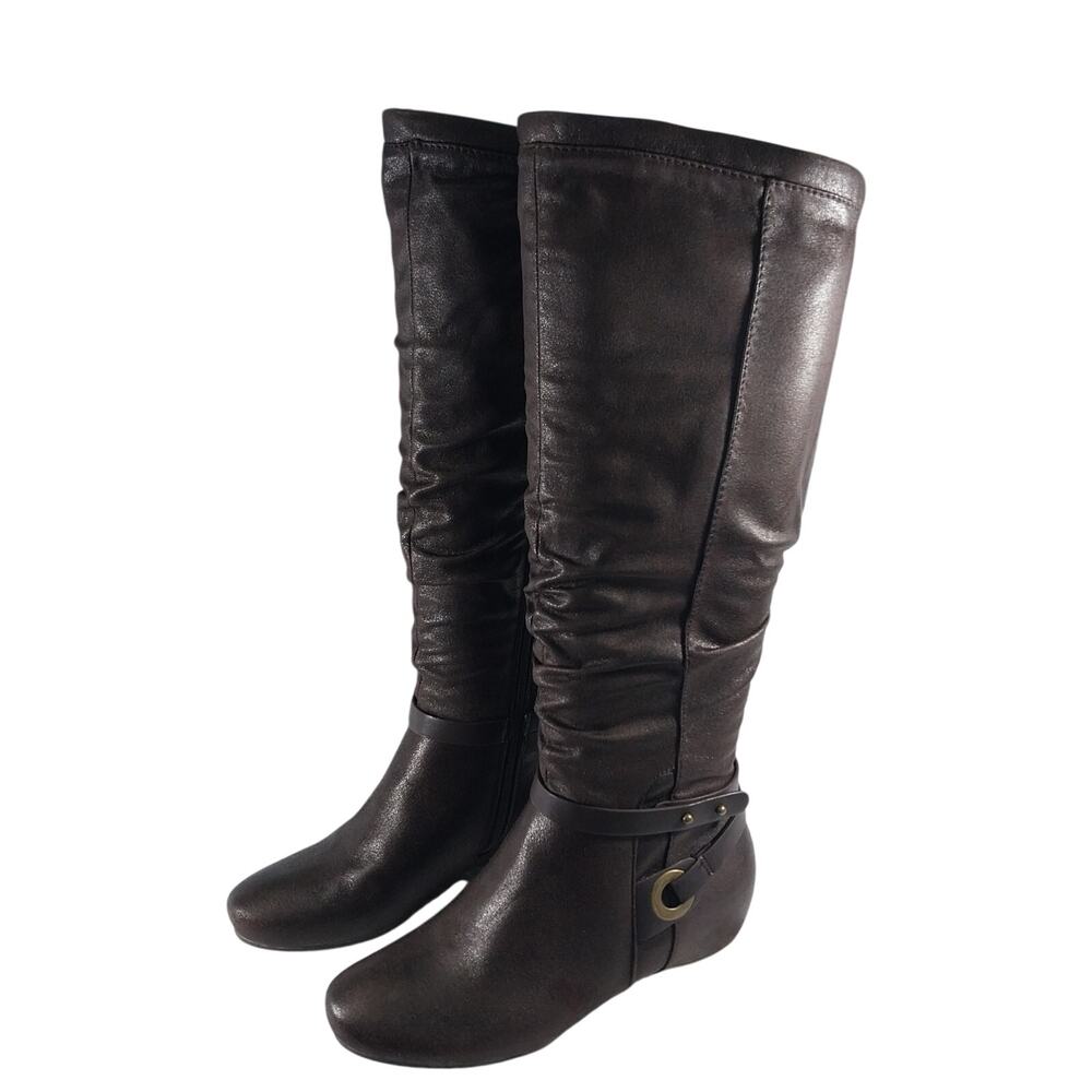 NIB! BARETRAPS! LUXE BROWN GENUINE LEATHER SCRUNCHY W/SHEARLING BOOTS!SZ 8.5M